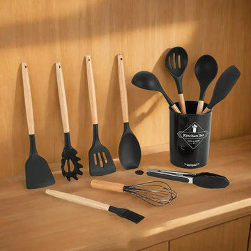 12-Piece Premium Kitchen Utensil Set with Wooden Handles